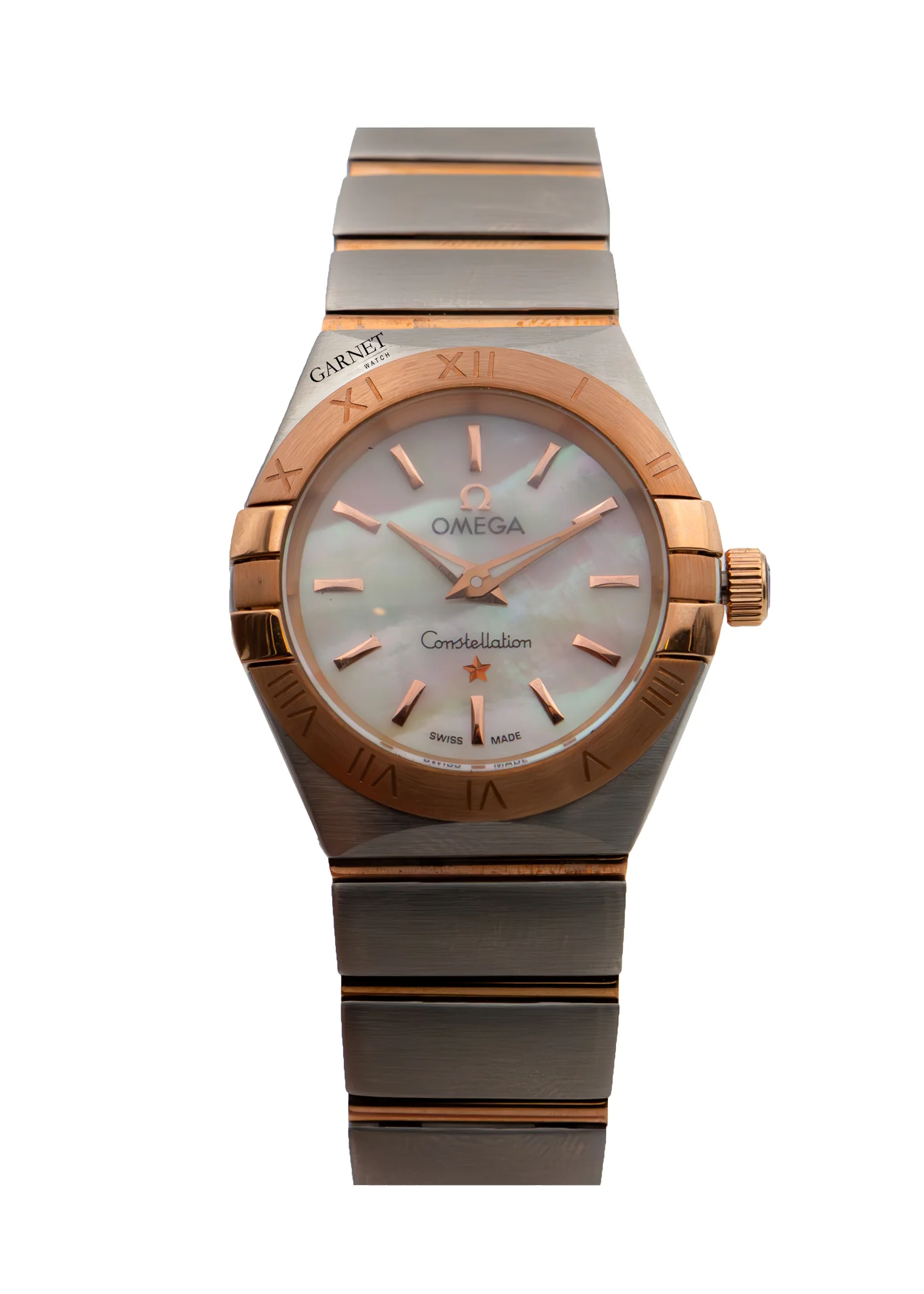 ساعت امگا زنانه کانسلیشن دورنگ رزگلد صفحه صدفی عدد ایندکس Omega Constellation