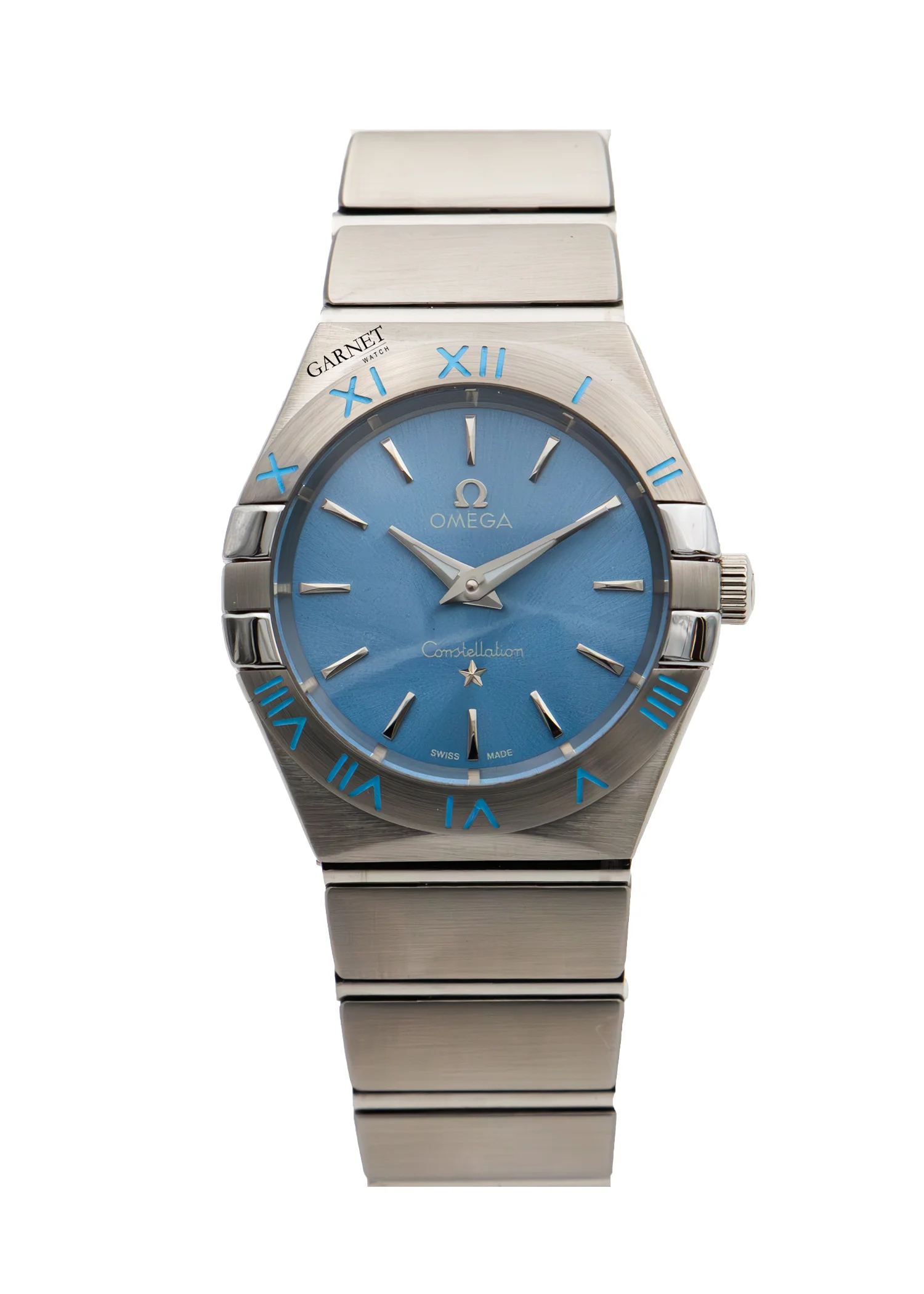 ساعت امگا زنانه کانسلیشن منهتن استیل صفحه آبی عدد ایندکس Omega Constellation