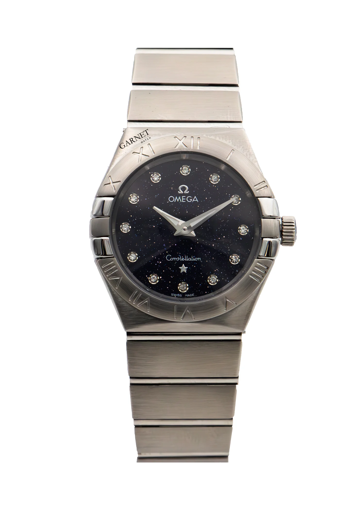 ساعت امگا زنانه کانسلیشن استیل صفحه کهکشانی عدد نگین Omega Constellation