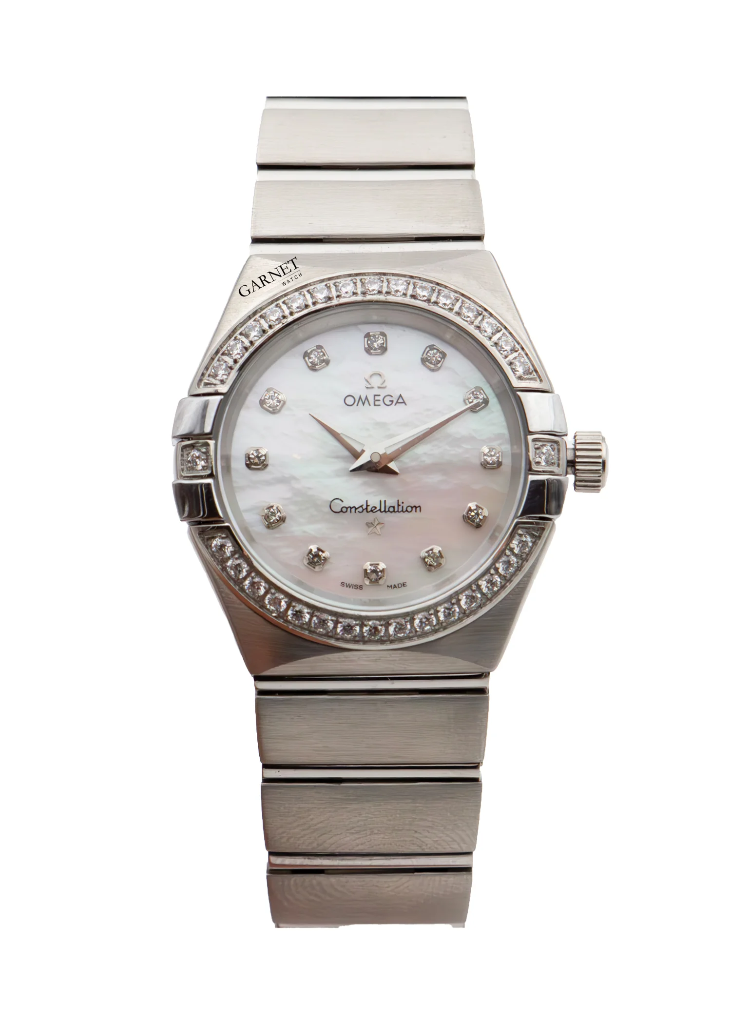 ساعت امگا زنانه کانسلیشن استیل صفحه موجدار عدد نگین زه نگین Omega Constellation