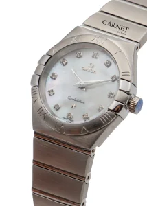 ساعت امگا زنانه کانسلیشن استیل صفحه صدف عدد نگین Omega Constellation
