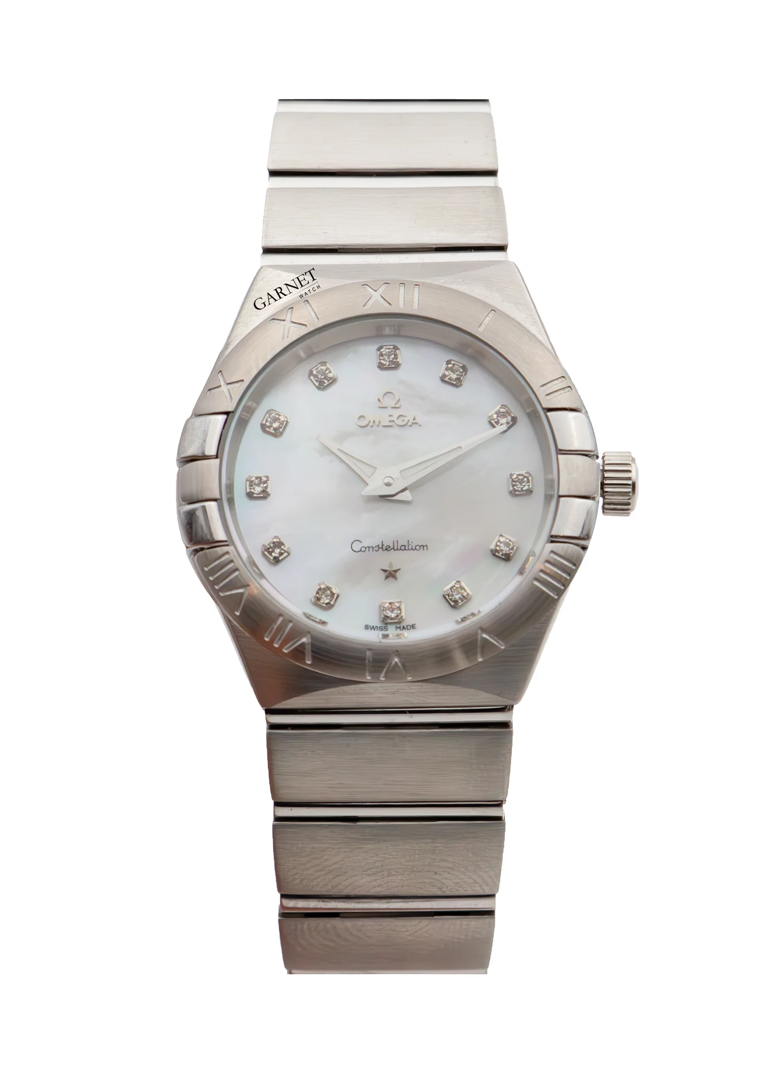 ساعت امگا زنانه کانسلیشن استیل صفحه صدف عدد نگین Omega Constellation