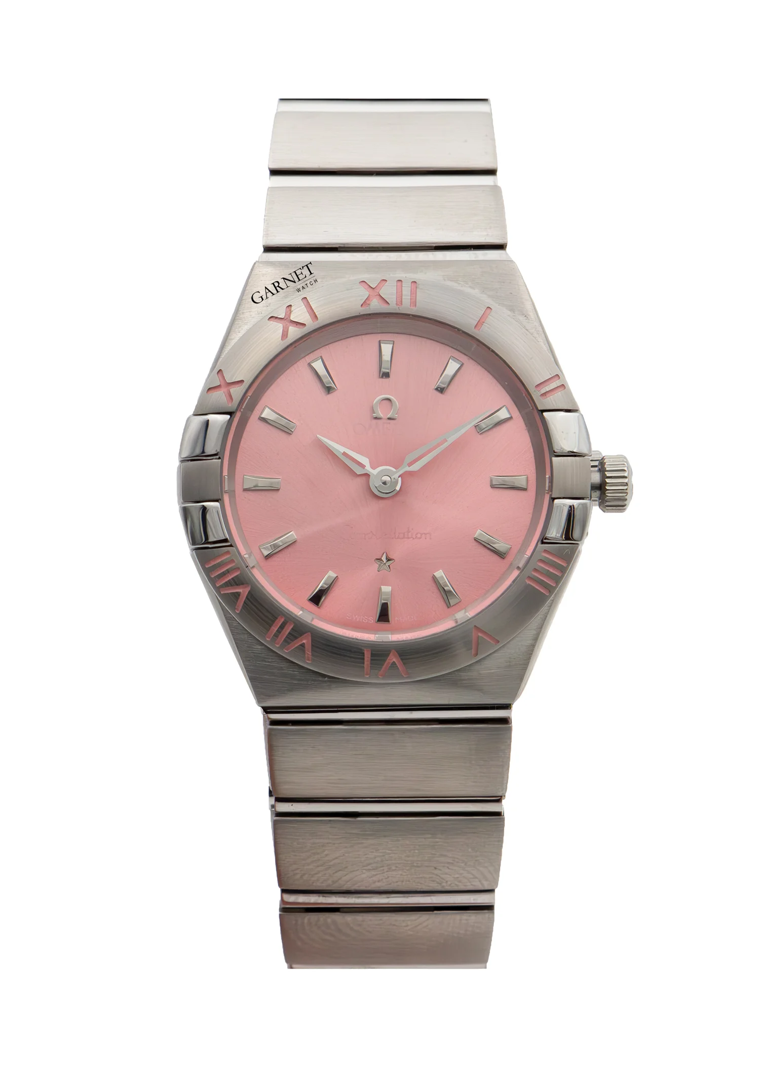 ساعت امگا زنانه کانسلیشن منهتن استیل صفحه صورتی عدد ایندکس Omega Constellation