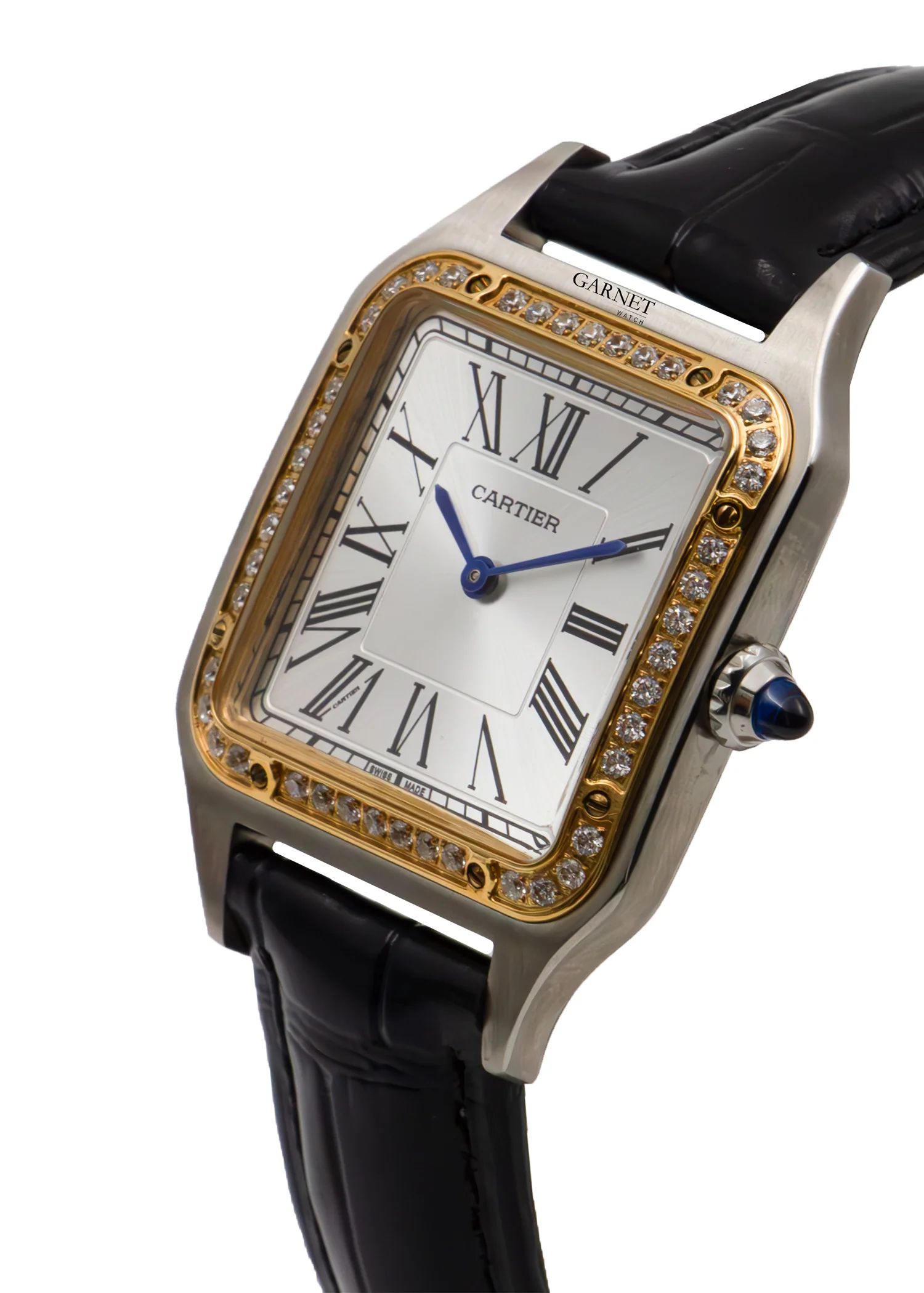 ساعت کارتیه زنانه متوسط سانتوز دومنت دورنگ طلایی زه نگین Cartier Santos Dumont