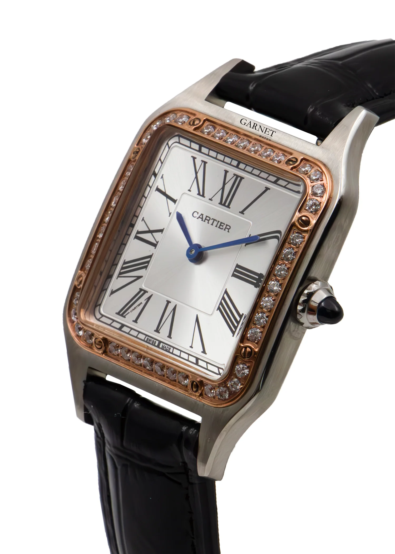 ساعت کارتیه زنانه متوسط سانتوز دومنت دورنگ رزگلد زه نگین Cartier Santos Dumont