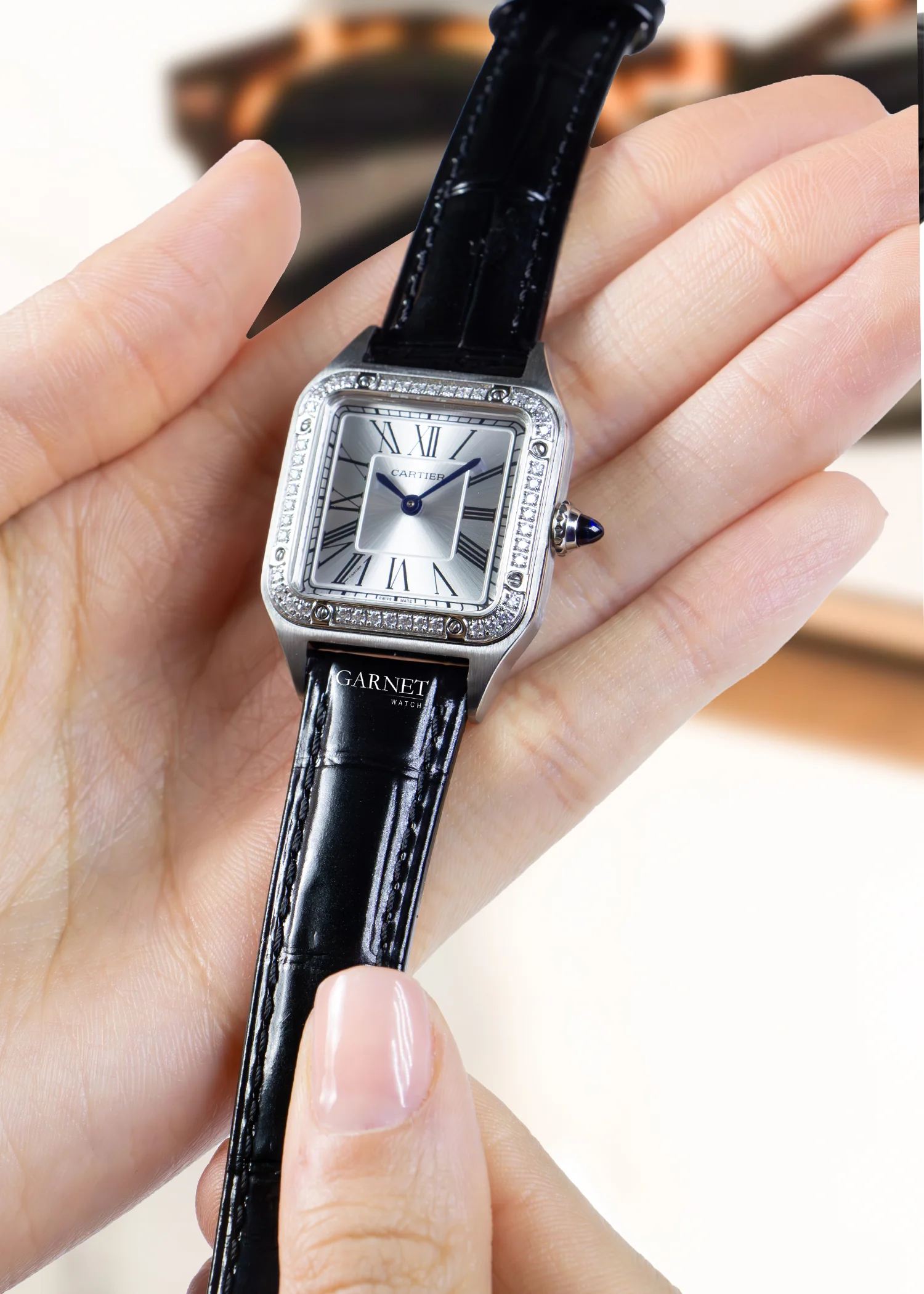ساعت کارتیه زنانه اسمال سانتوز دومنت استیل زه نگین Cartier Santos Dumont