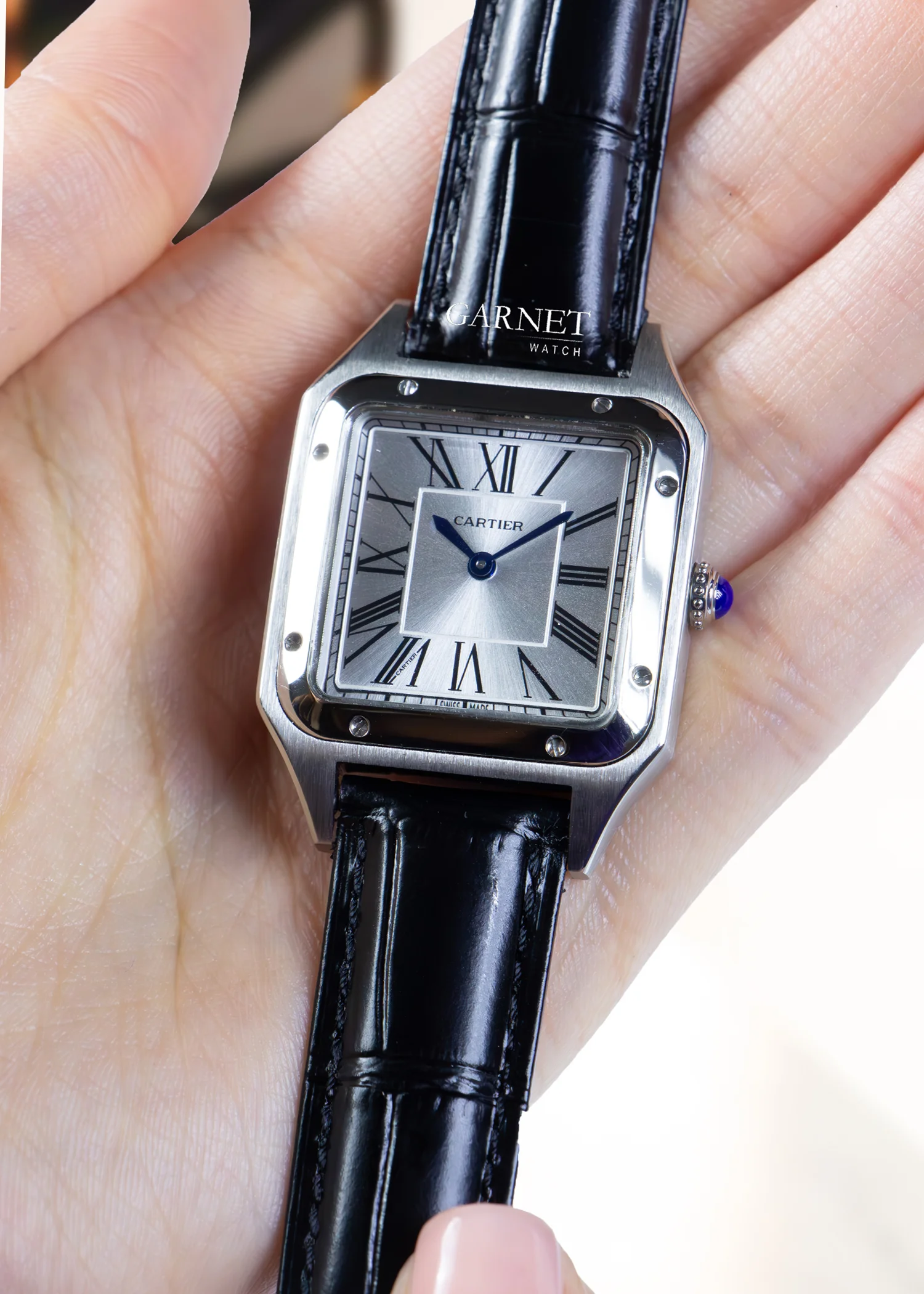 ساعت کارتیه زنانه متوسط سانتوز دومنت استیل مشکی Cartier Santos Dumont