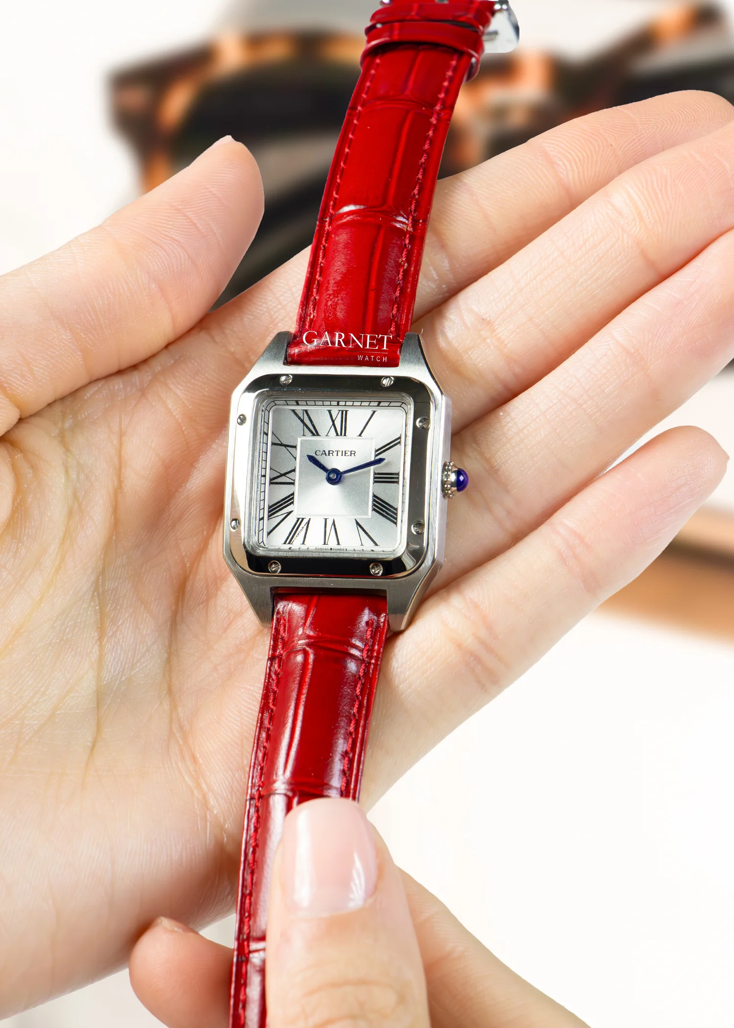 ساعت کارتیه زنانه اسمال سانتوز دومنت استیل قرمز Cartier Santos Dumont