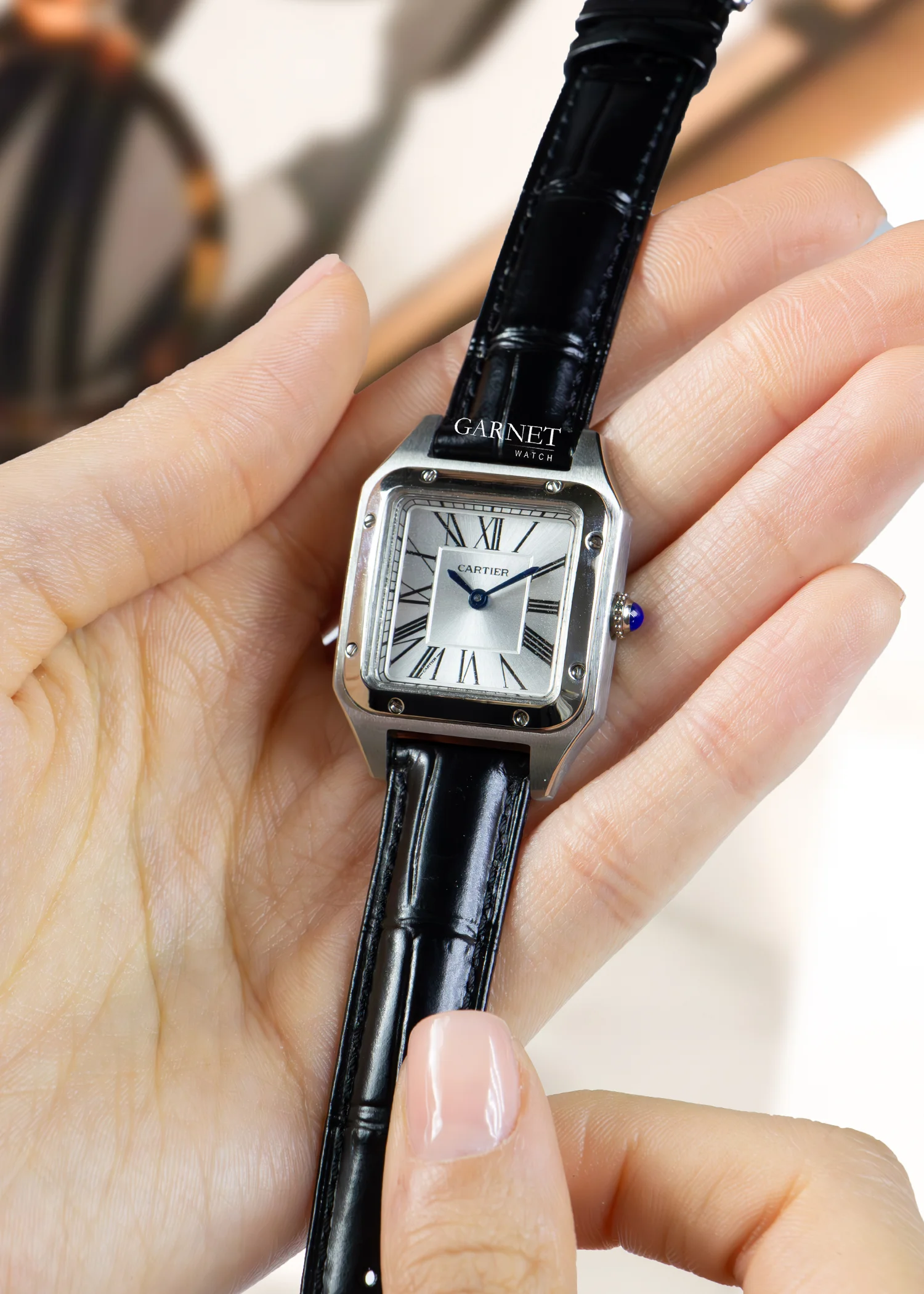 ساعت کارتیه زنانه اسمال سانتوز دومنت استیل مشکی Cartier Santos Dumont
