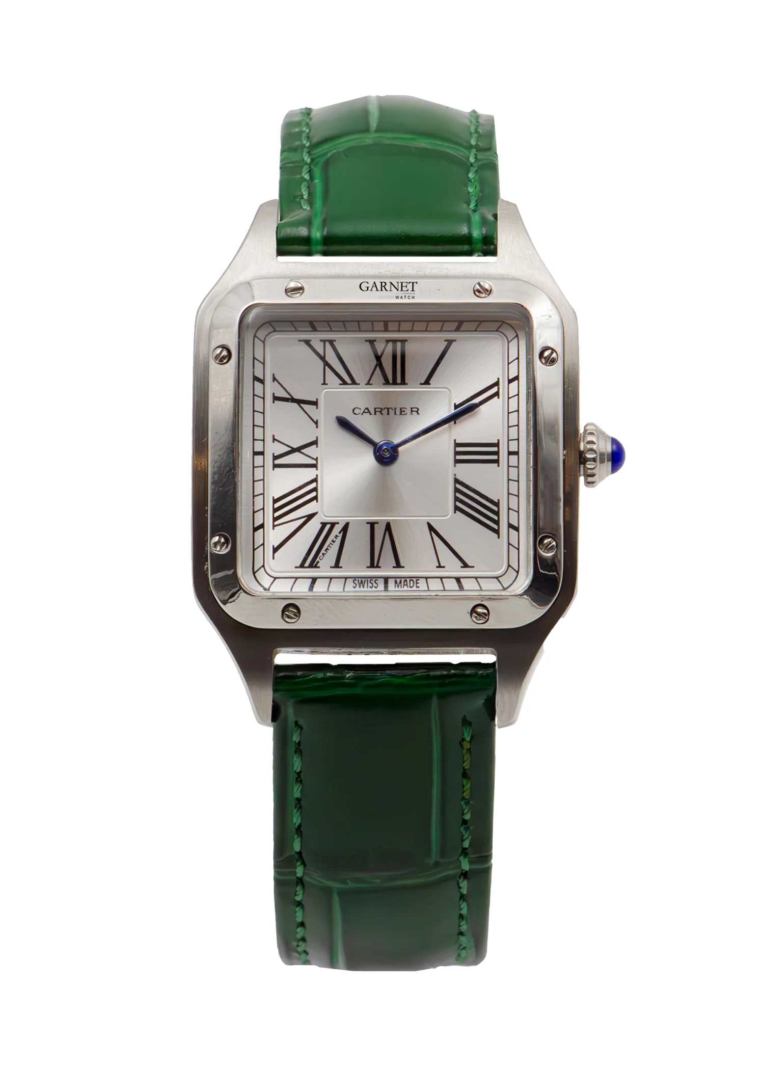 ساعت کارتیه زنانه متوسط سانتوز دومنت استیل سبز Cartier Santos Dumont