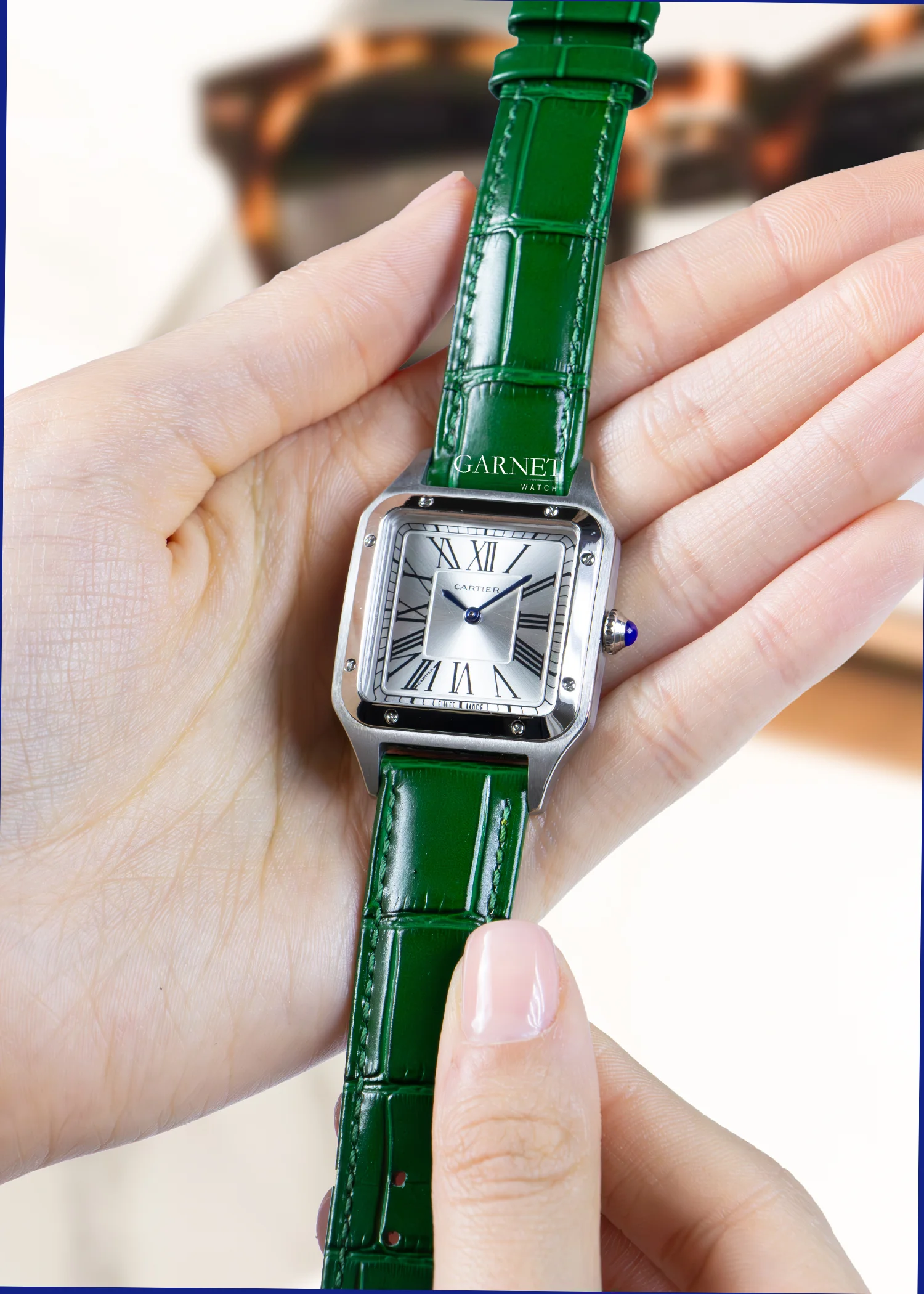 ساعت کارتیه زنانه متوسط سانتوز دومنت استیل سبز Cartier Santos Dumont